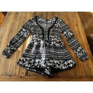 House of Harlow 1960 Ainsley Boho Black White Romper Women's Size XS Long Sleeve